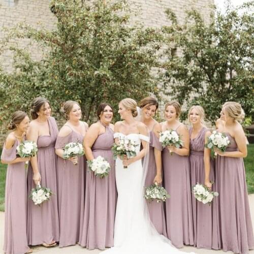 Dusty Pink Series Bridesmaid Dresses A-Line Halter Pleat Floor Length Simple Formal Wedding Party Gowns Custom Made New Arrivals
