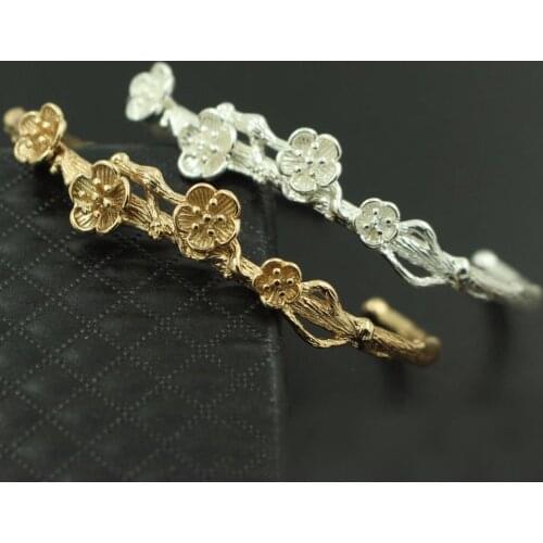 5pcs Cherry Flower Blossom Branch Bracelet Bangle Brass Metal Silver Gold Color Jewelry Accessoies Women Simple Open Cuff Bangle