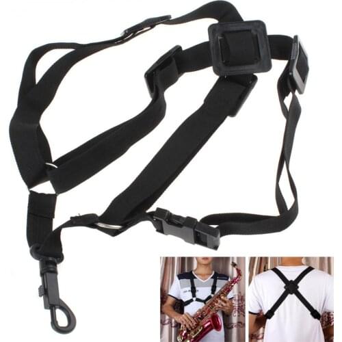 Black Adjustable Universal Sax Harness Shoulder Strap for Alto / Tenor / Soprano Saxophone