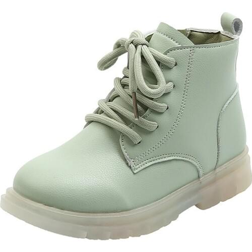 COZULMA Autumn Kids Girls Candy Color Ankle Boots Leather Shoes Children Boys Fashion Lace-Up Work Boots Size 26-36