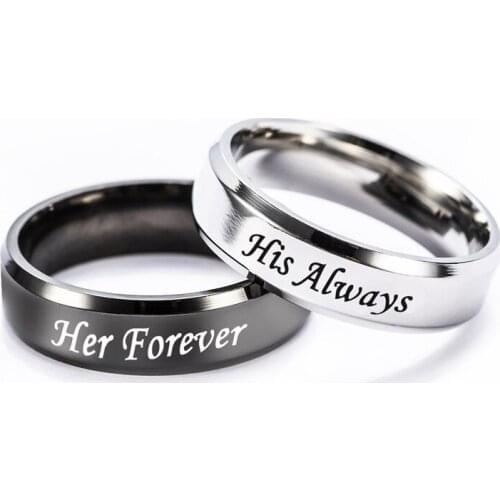 European and American explosive accessories Her Forever His Always ring stainless steel lovers hand decorative titanium ring