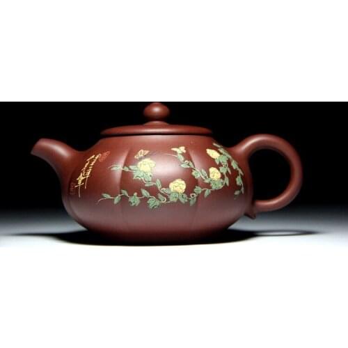 H867 yixing masters are recommended all handmade undressed ore purple clay mud painted pumpkin pot wholesale and sale