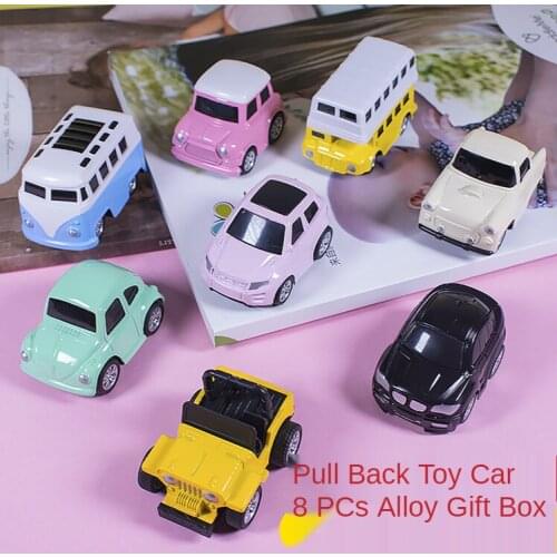 8PCS Kids Car Model Set Alloy Inertia Plane 3 Years Boy Policemen Montessori Game Toy for Children Birthday Gifts Little Car
