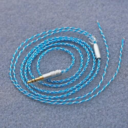 DIY earphone cable silver + blue color 4 core no mic silver plated wire upgrade wire