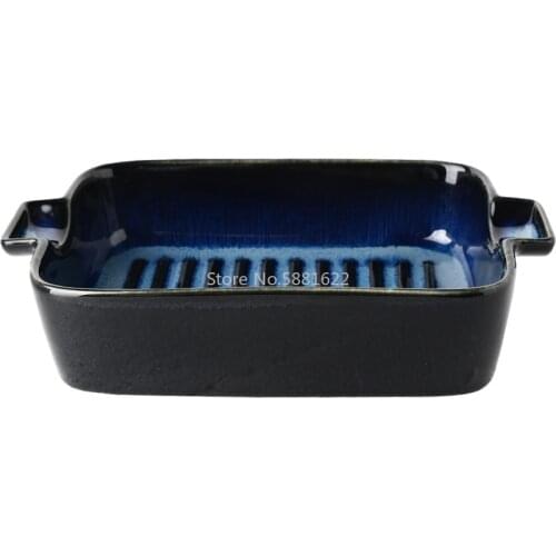 Ceramic Binaural Baking Tray Baked Cheese Barbecue Dish Plate Retro European Grilled Fish Plate Hotel Restaurant Tableware
