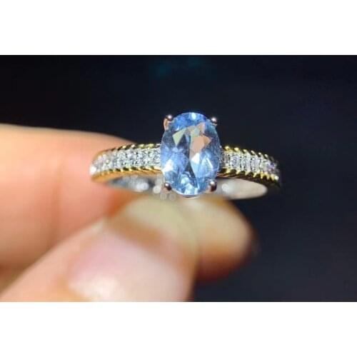 CoLife Jewelry Fashion Aquamarine Silver Ring 5mm*7mm Natural Light Blue Aquamarine Silver Ring for Daily Wear Anniversary Gift