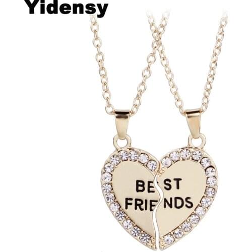 Yidensy Fashion Broken Heart Best Friends Necklace Gold Silver Color Crystal Rhinestone Charms Chian Choker for Birthday Jewelry