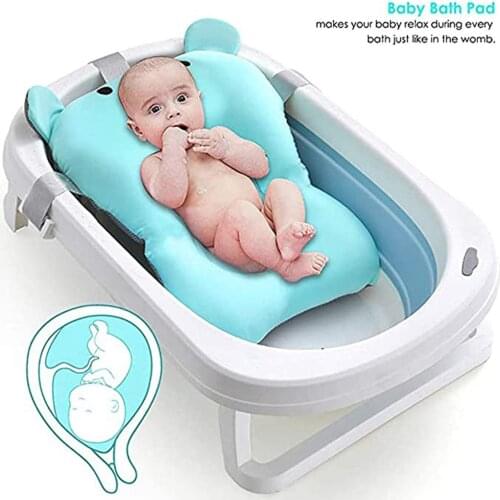 Cartoon Portable Baby Shower Bath Tub Pad Non-Slip Bathtub Mat Newborn Safety Security Bath Support Cushion Foldable Soft Pillow