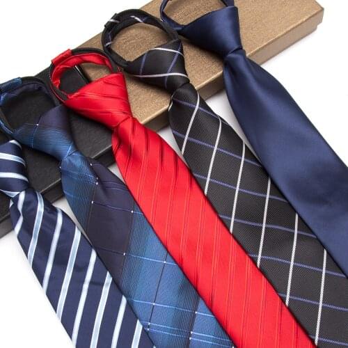 Men Zipper Tie Lazy Ties Fashion 8cm Business Necktie For Man Lazy Tie Easy To Pull Rope Neckwear Wedding 1200 knitting density