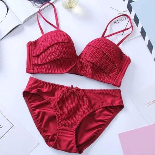 Half Cup Bra Set Knitting shape Lingerie Cake Layer Thin Push Up Bra Seamless One piece Underwear Women Sexy Bra Panties Sets