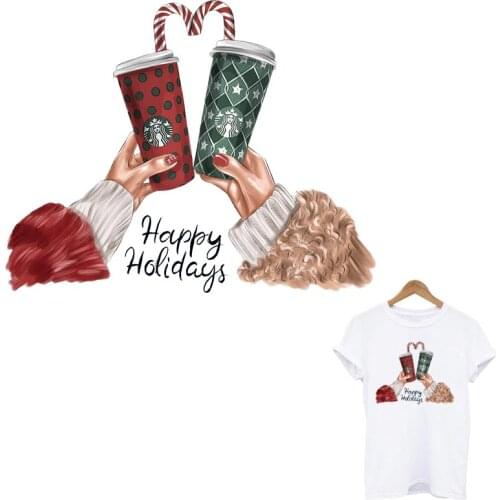 Happy Holiday Iron On Patches For Clothes Heat Transfer Thermal Sticker Print-On Girl T-Shirt Cute Girl Patch Appliqued Decor