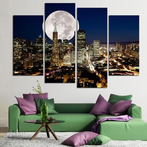 No frame) 4 Panels Home Decor Wall Art Painting Prints of city night Artwork Custom Sale--Modern City Painting wholesale