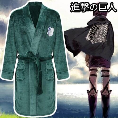 Attack on Giants Homewear Shingeki No Kyojin Survey Corps Cloak Nightgown Flannel Cosplay Costume Bathroom Nightgown Real Shot