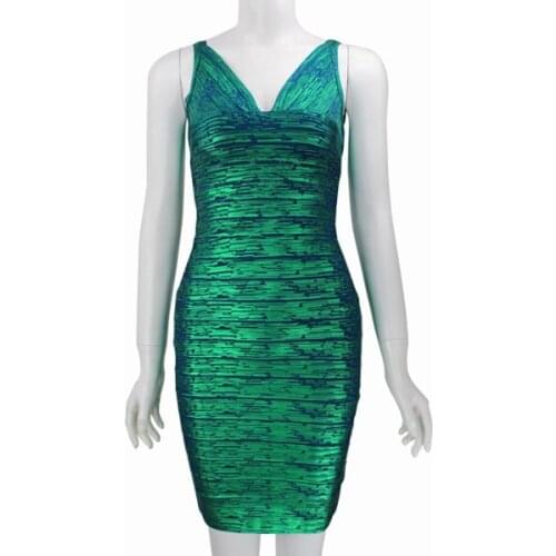 New fashion V neck unique design style bandage dress green Bodycon dress cocktail club party dresses