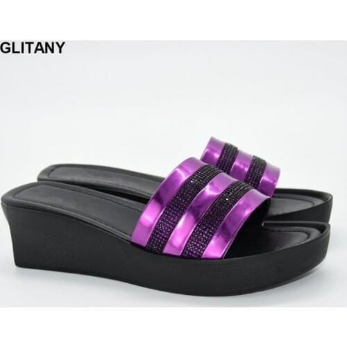 New Designs Italy Style Ladies Slipper African Women Party Sandals Good Quality Low Heels Shoes Without Bag Set Nigeria Women