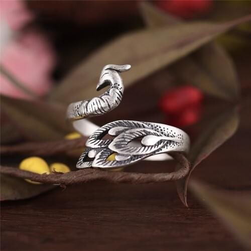 Punk Vintage Silver Color Peacock Rings For Women Engagement Jewelry Adjustable Personality Antique Rings Anillos