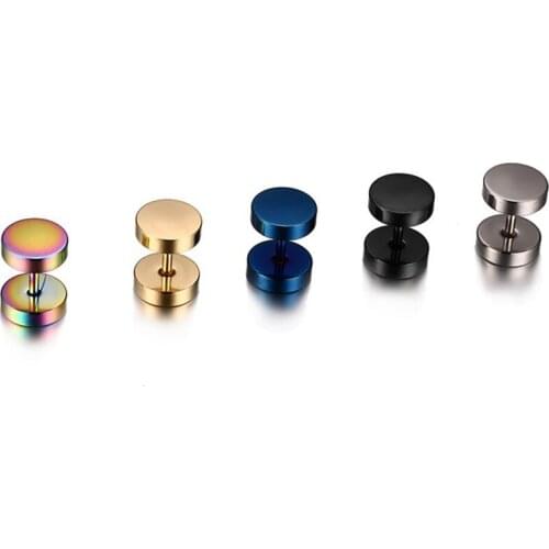 Punk Stud Earring Round Dumbbell Stainless Steel Small Earings for Men