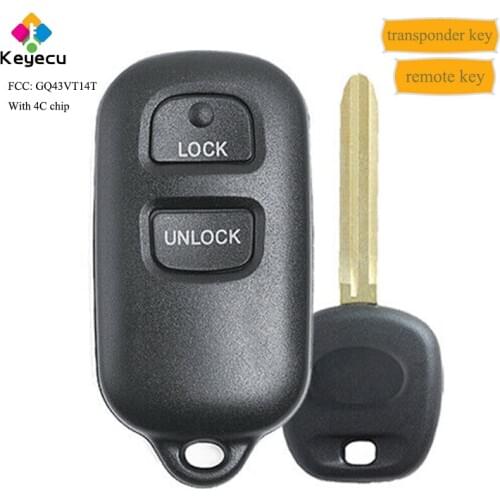 KEYECU Remote Control Car Key With 3Btn & Transponder Key With 4C Chip - FOB for Toyota Camry Solara Sienna 1998-2003, GQ43VT14T