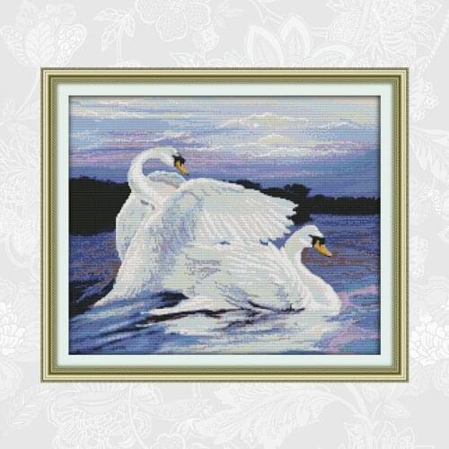 Cross-stitch Patterns two swans 14ct Count cloth 11ct Aida Canvas DIY Handmade Embroidery Needlework Home Decoration