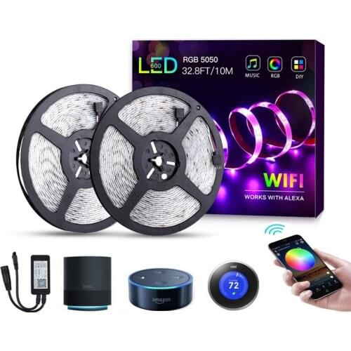 Led Strip Light 5M 10M Wifi RGB Waterproof Diode Tape Support Voice Control 3G 4G 5G Smart Phone APP Control For Home Decoration