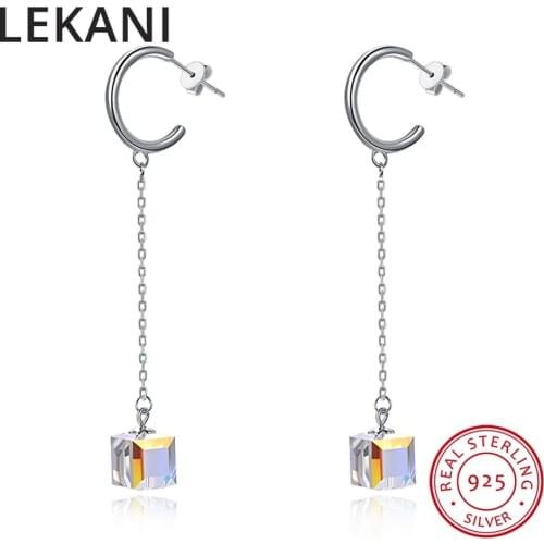 LEKANI Cube Crystals From SWAROVSKI Drop Earrings S925 Sterling Silver Ear Accessories For Women Fine Jewelry 2018