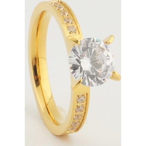 Cubic zirconia wedding marriage engagement rings for women gold color ladies stainless steel jewelry finger ring girls