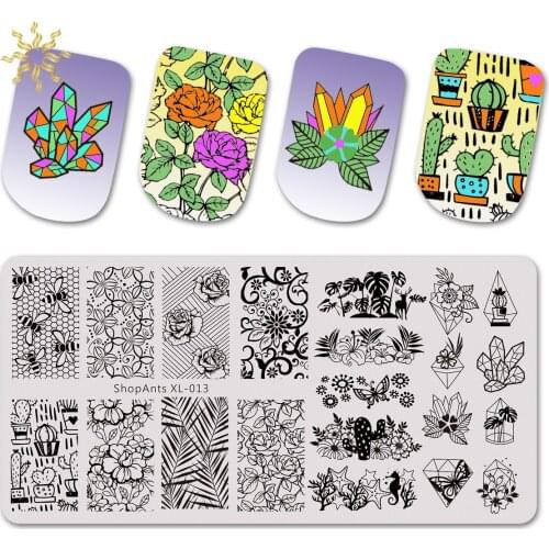 ShopAnts 1Pcs Rectangle Nail Stamping Plates Flower Diamond Leaves Cactus Butterfly Image Nail Stencil Nail Art Stamp Templates