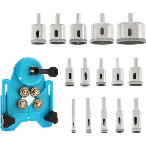 16PCS Diamond Tool Separate Tile Stopper Drill Bit Hole Opener 6-50mm Diamond Coated Drill Bits Hole Saw Guide Jig Fixture Kit