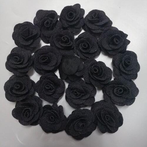 20Pieces/Bag Black Rose Handmade 3.5CM Fabric Rose Cotton Cloth Flower Hand DIY Wedding Bouquet Flower Material Hair Accessories