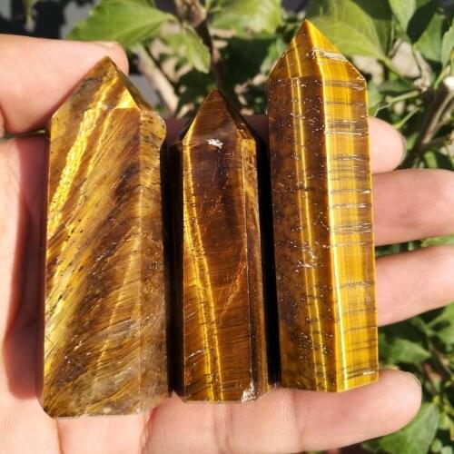 3pcs Natural Tigers Eye Jasper Obelisk Quartz Crystal Wand Point Healing