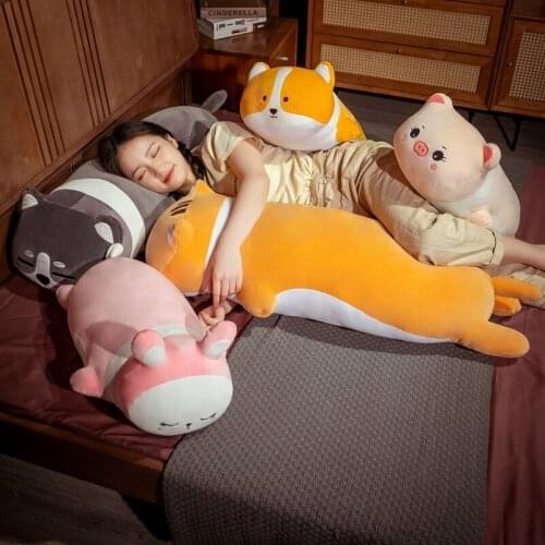 60-100cm Fat Animal Pillow Pig Husky Plush Toy Rabbit Pillow Shiba Inu Cushion Comfortable Sleeping Pillow Birthday Gifts