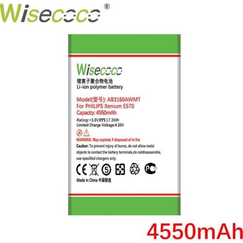 Wisecoco AB3160AWMT 4550mAh New Battery For Philips Xenium E570 CTE570 Phone Replacement + Tracking Number