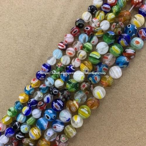 Free Shipping Multi Colors Lampwork Round Glass Loose Beads 15" Strand 6 8 10 12MM Pick Size For Jewelry Making