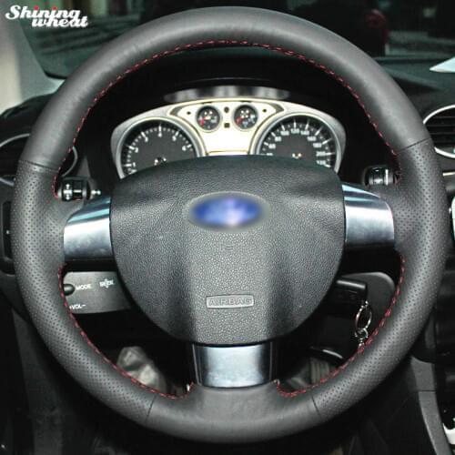 Shining wheat Hand-stitched Black Leather Car Steering Wheel Cover for Ford Focus 2 Focus 3 Focus RS