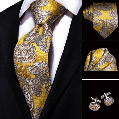 Hi-Tie Grey Plaid Silk Mens Ties for Men Luxury Tie Set Mens Necktie Pocket Square Cufflinks Set Formal Neck Tie Gravata C-1730