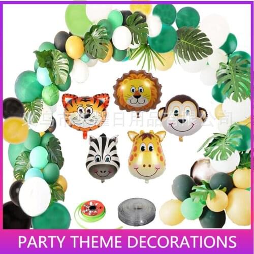 Jungle Safari Animal Birthday Party Decoration Banner with Palm Leaves Latex Balloons Forest Animal for Boy Birthday decoration