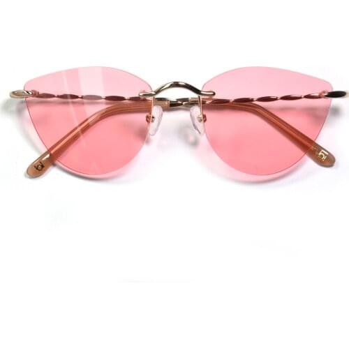 Eareada Fashion Light Pink Sunglasses Frame For Women Retro Cat Eye Rimless UV400 Black Sun Eyeglasses Female Party Sunglasses