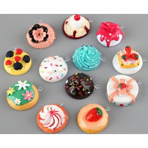 10pcs DIY resin fittings kawaii cake Dessert Doughnut Donut charms pendants ornament jewelry making materials boutique trinket