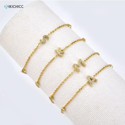 Kikichicc 100% 925 Sterling Silver Letter A M Initial Alphabet Bracelet Crystal CZ Zircon Women Luxury Bangle Chain Jewelry