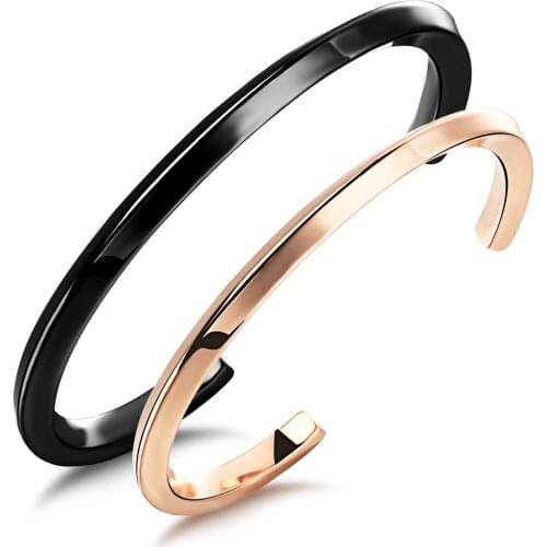 Classical Simple Black/Rose Gold color Lovers Cuff Bangles Bracelets Stainless Steel couple Jewelry gift