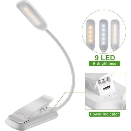 Book Light Lamp USB Rechargeable Mini LED Reading Light Warm Clip Lamp Brightness Desk Table Read Night Light For Travel Bedroom