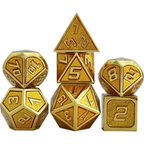 Gold Edge Polyhedral Italics Font 7pcs/set Metal Dice for D&d Party/Family Games RPG Dados with Drawstring Bag As Collection