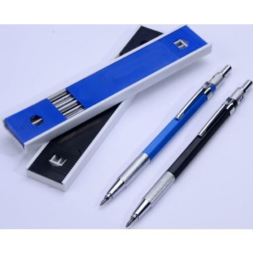 2.0CM Drawing Engineering Marker Pen, Black\Blue Metal Mechanical Pencil, A Set Painting Pencil With 1pcs Pencil + 10PCS Refill