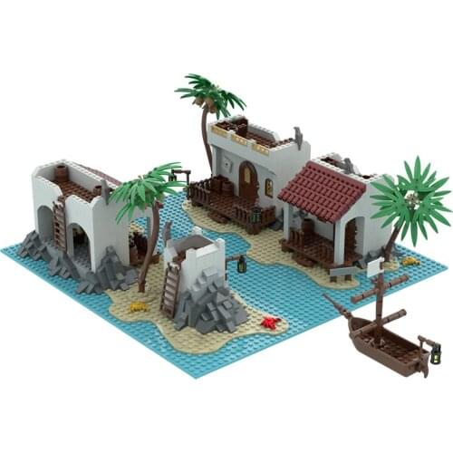 MOC Resort Island Hotel Building Block Model Toys Pirate Street Scene Lagoon Lake Construction Modular Architecture Bricks Toys