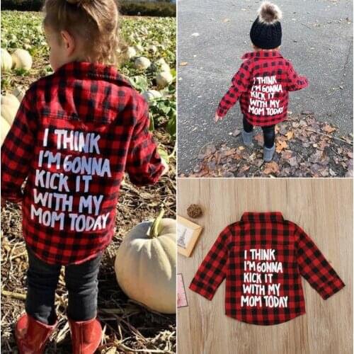 Fashion Kid Boy Girl Printed Plaid Tops Long Sleeve Clothes