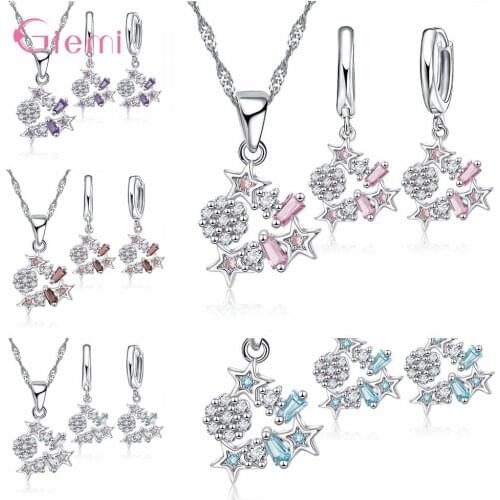 Fashion Trendy Star Necklace Earring Set 925 Sterling Silver Cubic Zircon Jewelry Sets For Women Girl Gift Party Supplies