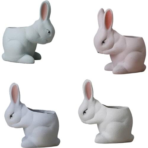 Cartoon Rabbit Bunny Ceramic Succulent Planter Animal Shaped Cactus Flower Pot Holder Gardening Cotainer Home Decoration