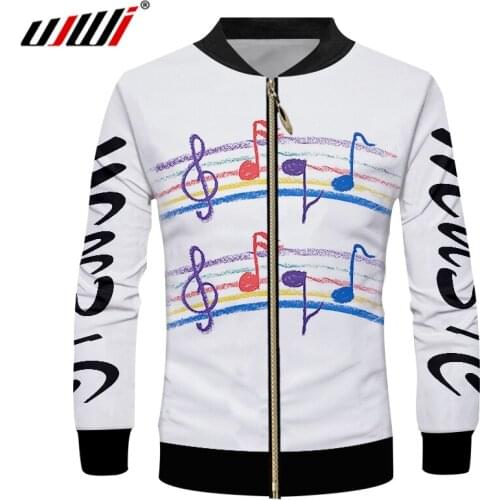 UJWI 3D Printed Colored Musical Note Man Zip Jacket Lovely Big Size Mens Zipper Coat Suppliers Best Selling Clothing