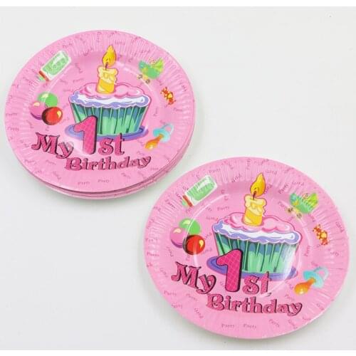 My 1st birthday pink candle pattern kids girls birthday party paper plate 7inch printing round dishes party supplies 10pcs/lot