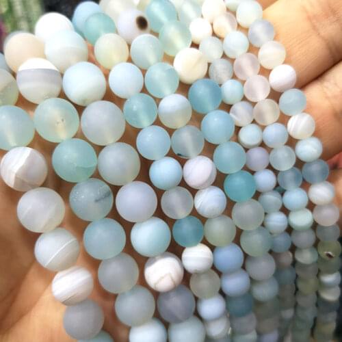 Natural Dull Polish Sky Blue Matte Sardonyx Agates Loose Round Stone Beads For Jewelry Making DIY Bracelet Accessories 6 8 10MM